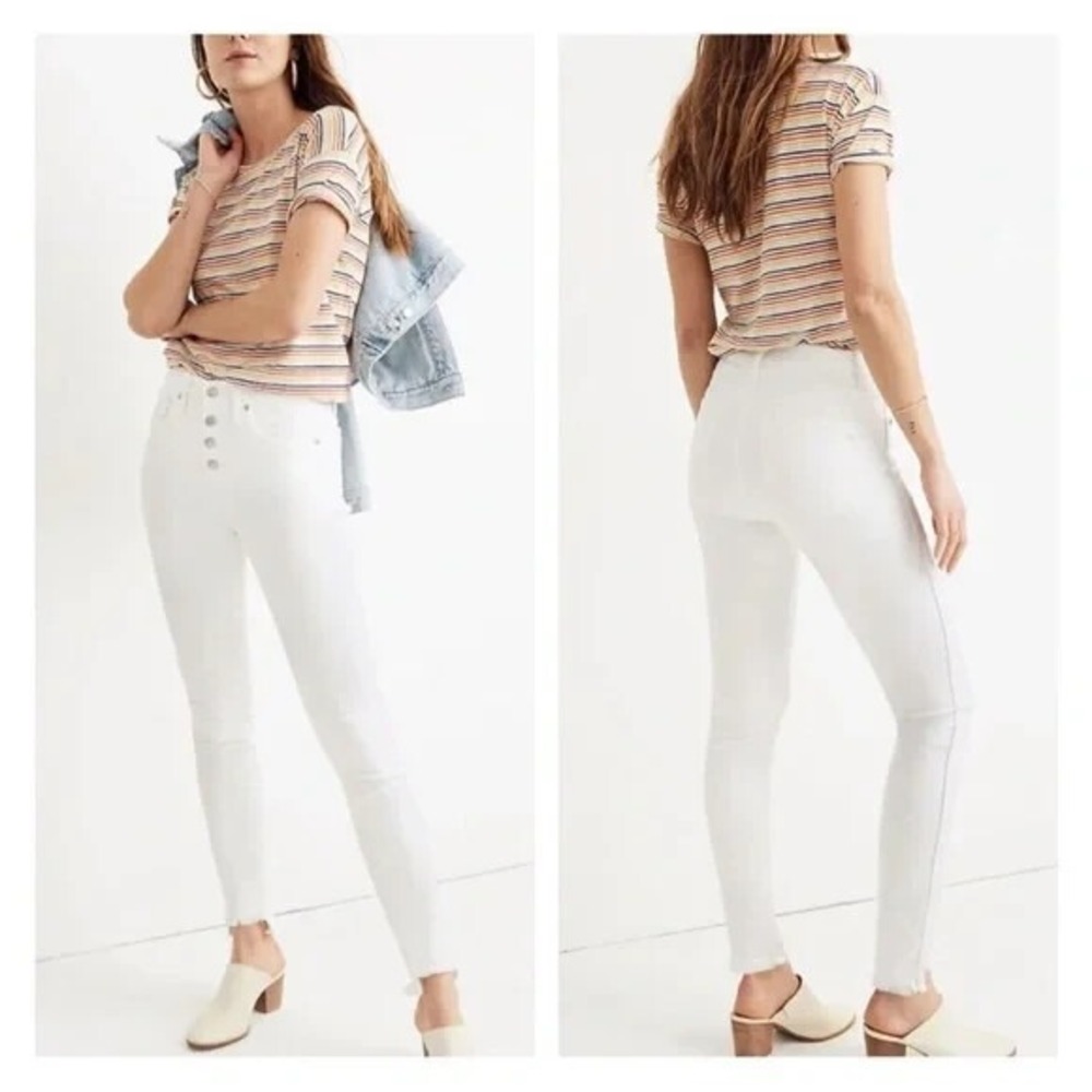 Madewell 10" High-Rise Skinny Jeans Pure White Step Hem Size 31 Button Fly